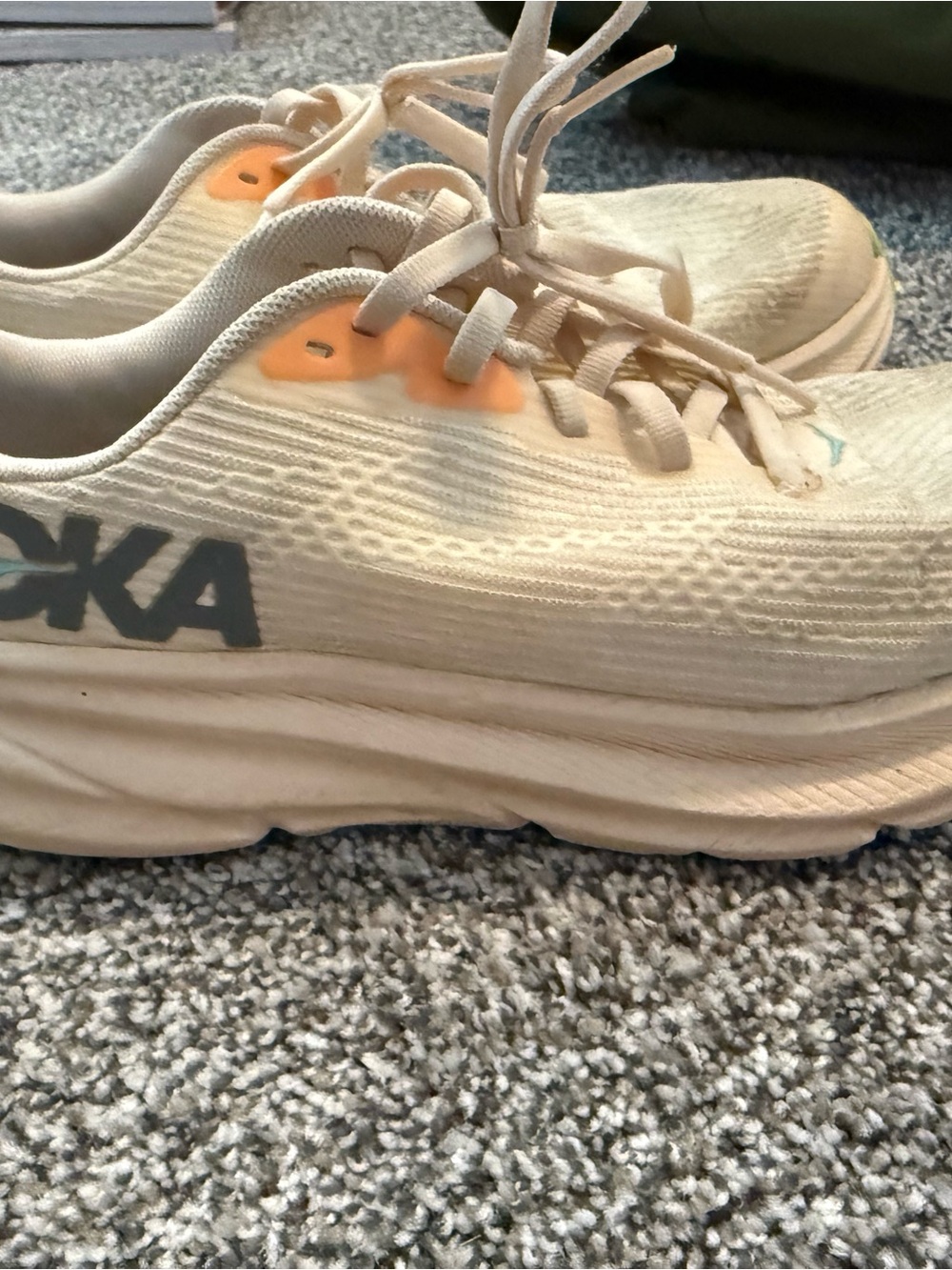 Hoka One One Kids Sneakers in Cream with Orange Accents
